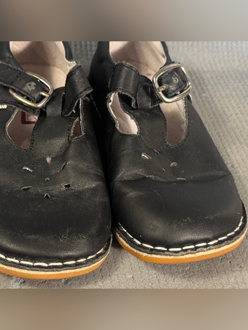 L'Amour Black Leather T-Strap Mary Jane Slip On Shoes Kid’s Size 13C - Picture 4 of 10